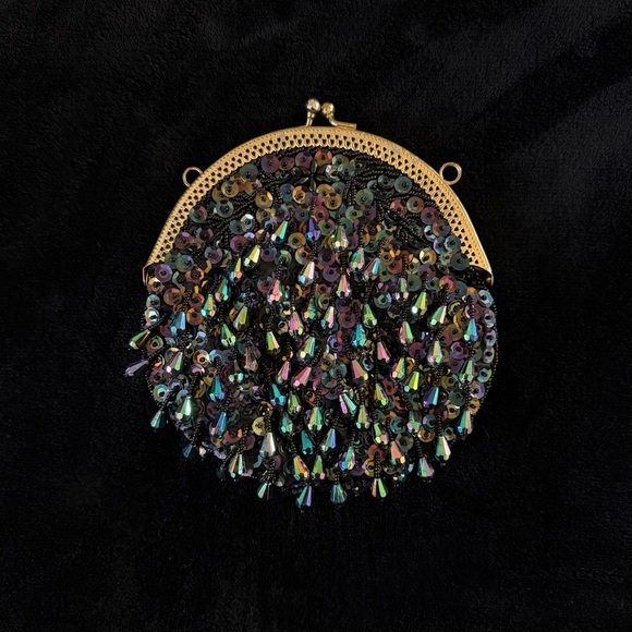 Vintage Iridescent Beaded Sequins Formal Evening Cocktail Clutch - Picture 2 of 4